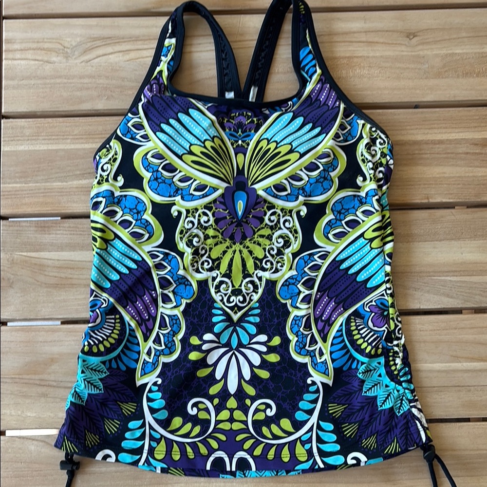 Athleta Blue/multicolored Racerback Tankini Top